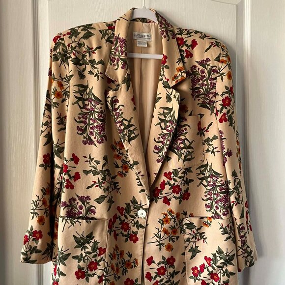 Vintage Elisabeth Floral Print Blazer Jacket in Cream Women's size 18 - Picture 2 of 7